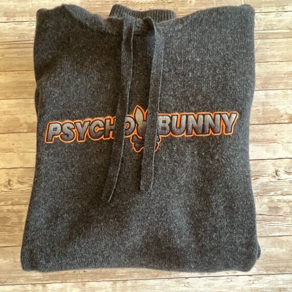 PSYCHO BUNNY Men’s San Luis Hooded Sweater XXL Heather Storm 100% Wool NWT New - Picture 13 of 15